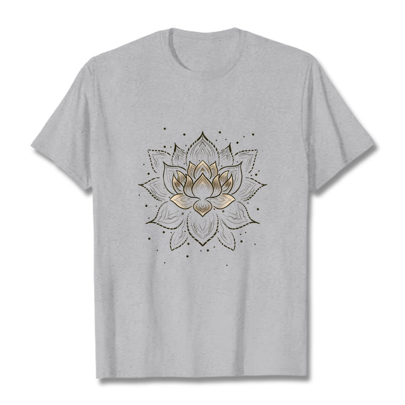 Buddha Stones ​​Goldene Lotus Blume Design T T-shirt - Hellgrau - 2XL - image 20