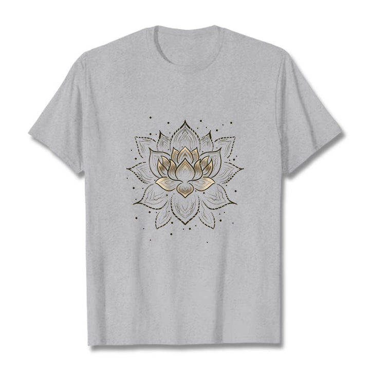 Buddha Stones ​​Goldene Lotus Blume Design T T-shirt - Hellgrau - 2XL - image 20