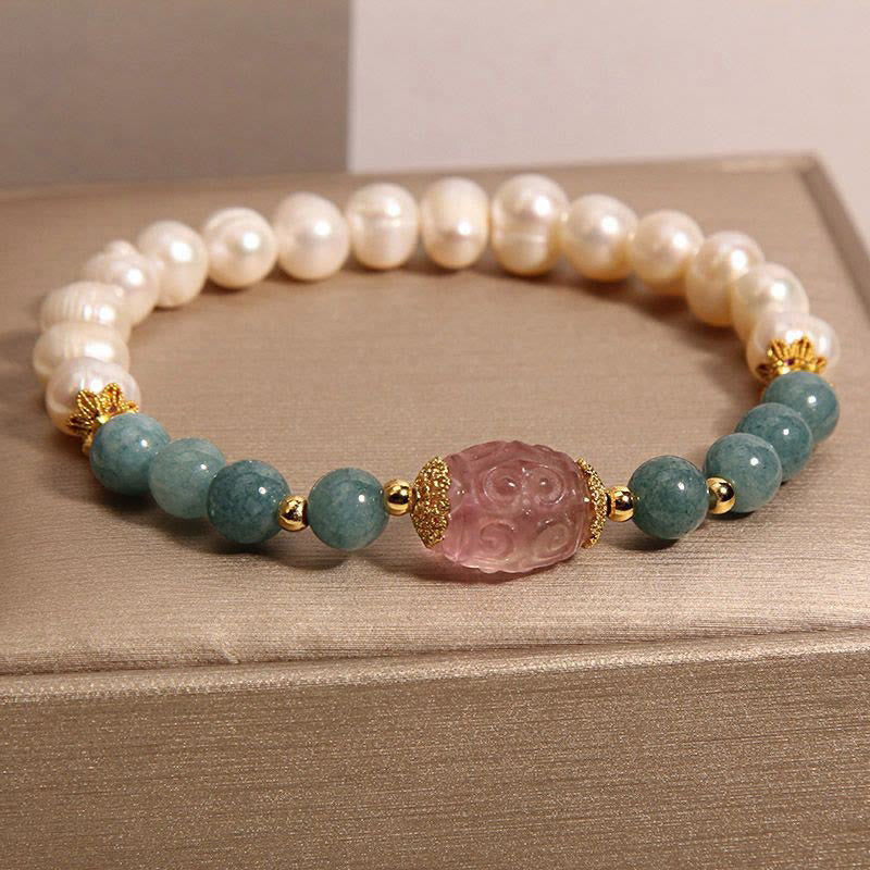 Buddha Stones Perlen-Jade-Erdbeerquarz-Reinheitsarmband