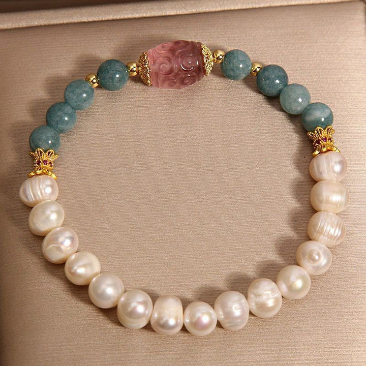Buddha Stones Perlen-Jade-Erdbeerquarz-Reinheitsarmband
