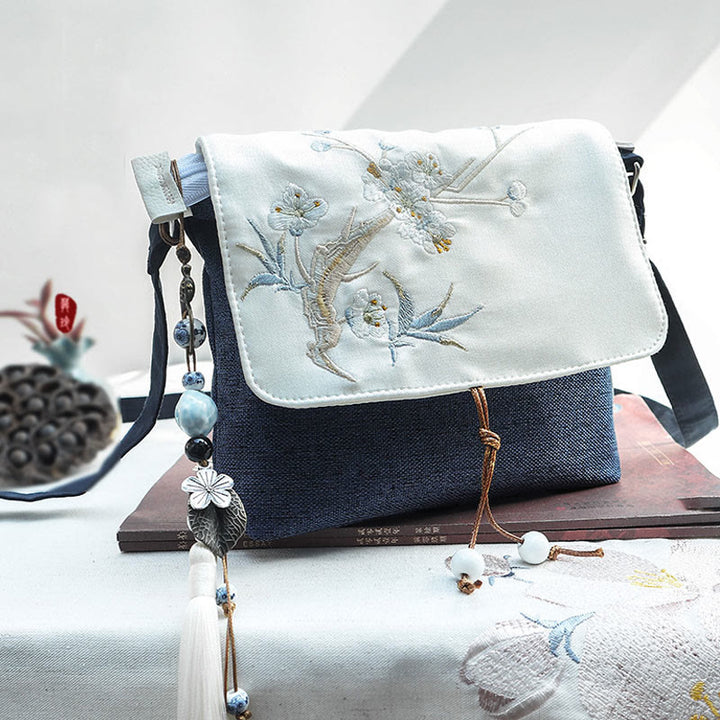 Handgefertigter, bestickter Rucksack aus Polyester-Canvas mit Buddha Stones und großer Kapazität