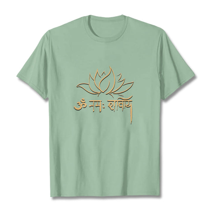 Buddha Stones Lotus Sanskrit Namah Shivaya T-Shirt - Blassgrün - 2XL - image 15