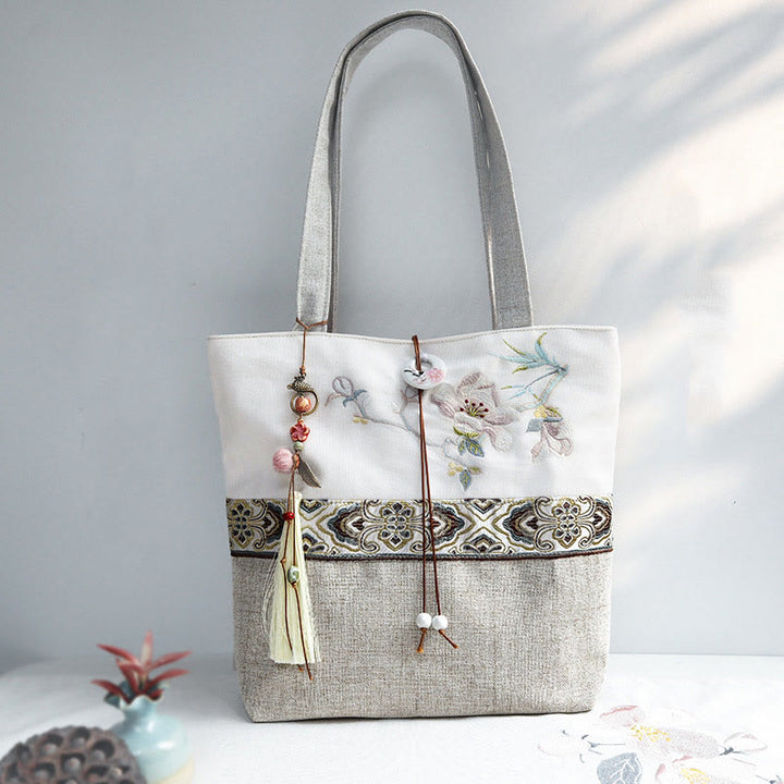 Buddha Stones Magnolia Stickerei Canvas Polyester Schultertasche