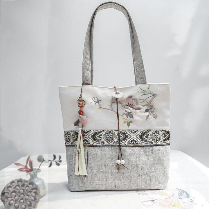 Buddha Stones Magnolia Stickerei Canvas Polyester Schultertasche