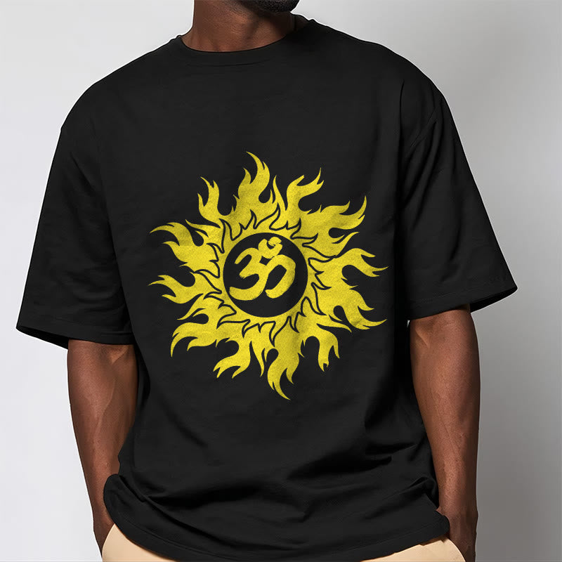 Buddha Stones OM Mantra Sanskrit Gold Sun Tee T-Shirt - image 2