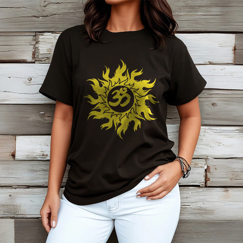 Buddha Stones OM Mantra Sanskrit Gold Sun Tee T-Shirt - image 4