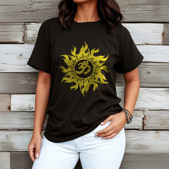 Buddha Stones OM Mantra Sanskrit Gold Sun Tee T-Shirt - image 4
