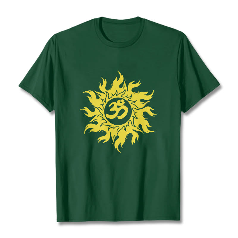 Buddha Stones OM Mantra Sanskrit Gold Sun Tee T-Shirt - WaldGrün - 2XL - image 11