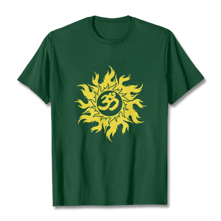 Buddha Stones OM Mantra Sanskrit Gold Sun Tee T-Shirt - WaldGrün - 2XL - image 11