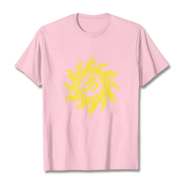 Buddha Stones OM Mantra Sanskrit Gold Sun Tee T-Shirt - Hellrosa - 2XL - image 12
