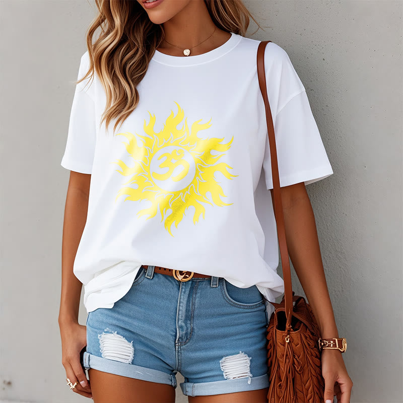 Buddha Stones OM Mantra Sanskrit Gold Sun Tee T-Shirt - image 8