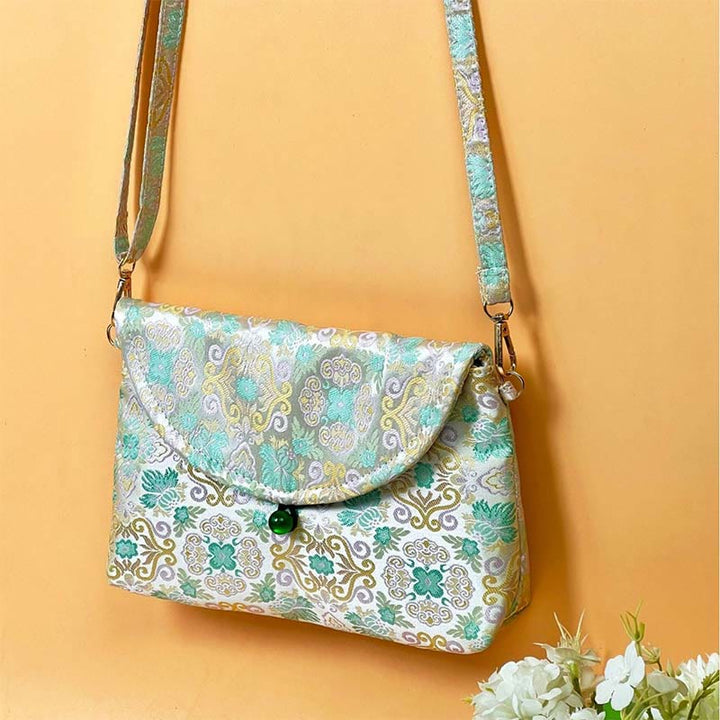Buddha Stones Retro Blumen Muster Polyester Baumwolle Stickerei Umhängetasche Hangbags