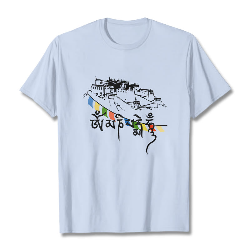 Buddha Stones ​​Potala Palast Om Mani Padme Hum Gebetsfahnen Baumwolle T T-shirt - HellCyan - 2XL - image 9