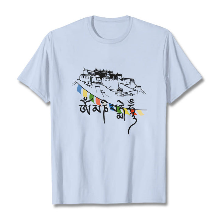Buddha Stones ​​Potala Palast Om Mani Padme Hum Gebetsfahnen Baumwolle T T-shirt - HellCyan - 2XL - image 9