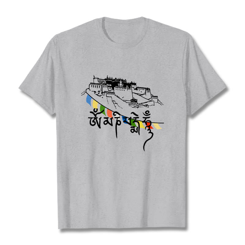Buddha Stones ​​Potala Palast Om Mani Padme Hum Gebetsfahnen Baumwolle T T-shirt - Hellgrau - 2XL - image 0