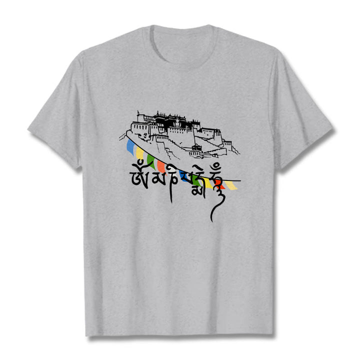 Buddha Stones ​​Potala Palast Om Mani Padme Hum Gebetsfahnen Baumwolle T T-shirt - Hellgrau - 2XL - image 0