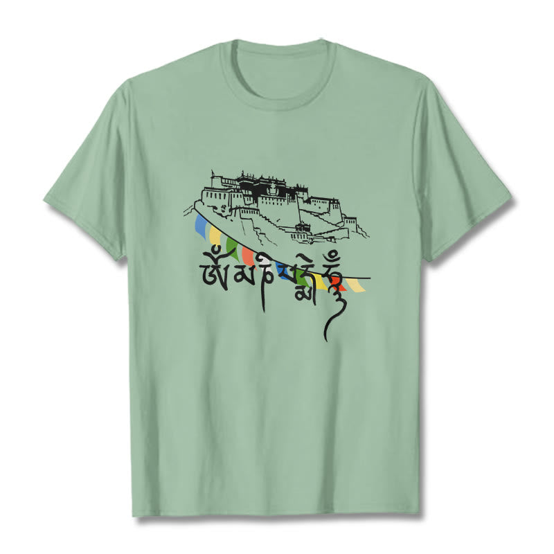Buddha Stones ​​Potala Palast Om Mani Padme Hum Gebetsfahnen Baumwolle T T-shirt - Blassgrün - 2XL - image 15