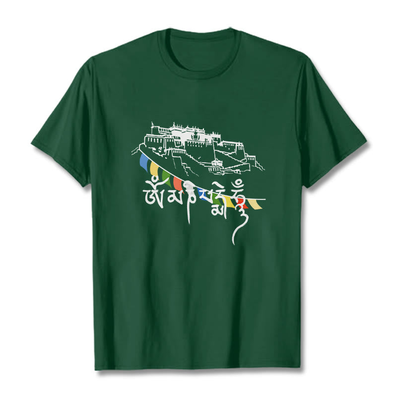 Buddha Stones ​​Potala Palast Om Mani Padme Hum Gebetsfahnen Baumwolle T T-shirt - Waldgrün - 2XL - image 2