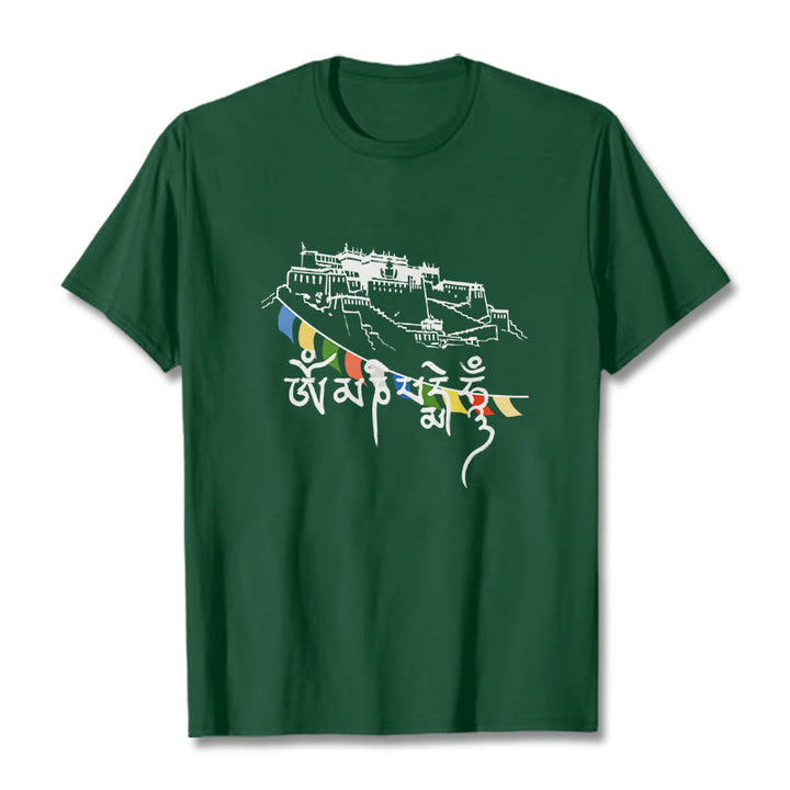 Buddha Stones ​​Potala Palast Om Mani Padme Hum Gebetsfahnen Baumwolle T T-shirt - Waldgrün - 2XL - image 2