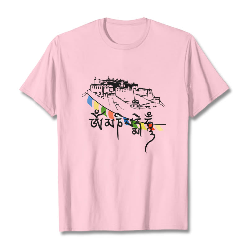 Buddha Stones ​​Potala Palast Om Mani Padme Hum Gebetsfahnen Baumwolle T T-shirt - Hellrosa - 2XL - image 19
