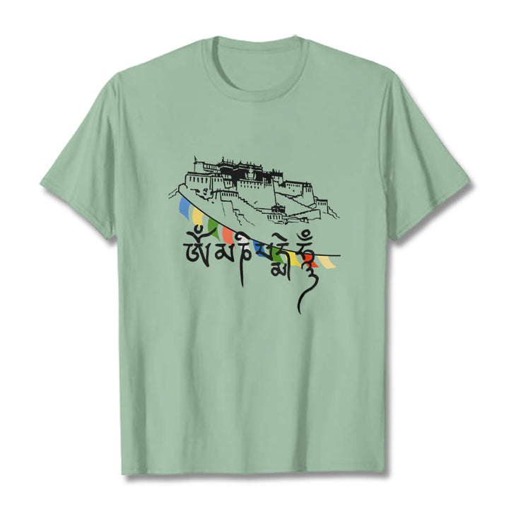 Buddha Stones ​​Potala Palast Om Mani Padme Hum Gebetsfahnen Baumwolle T T-shirt - Hellgrün - 2XL - image 14