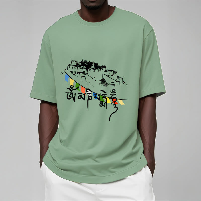 Buddha Stones ​​Potala Palast Om Mani Padme Hum Gebetsfahnen Baumwolle T T-shirt - image 15