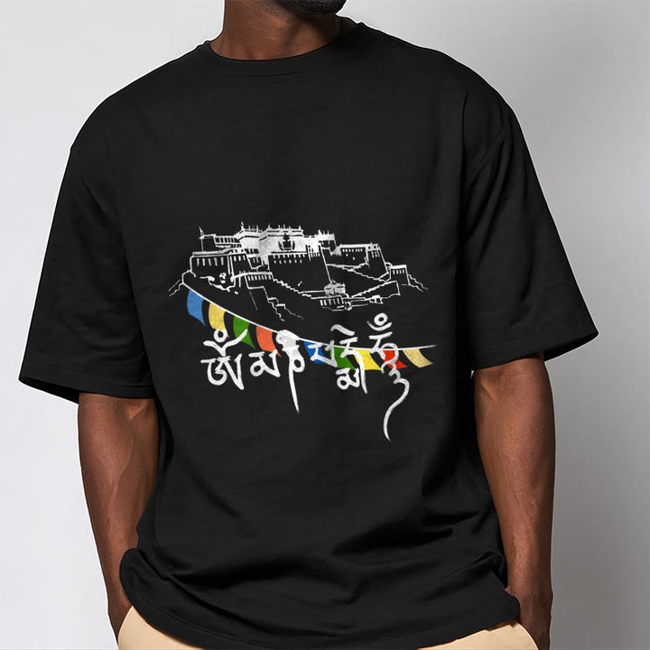 Buddha Stones ​​Potala Palast Om Mani Padme Hum Gebetsfahnen Baumwolle T T-shirt - image 5
