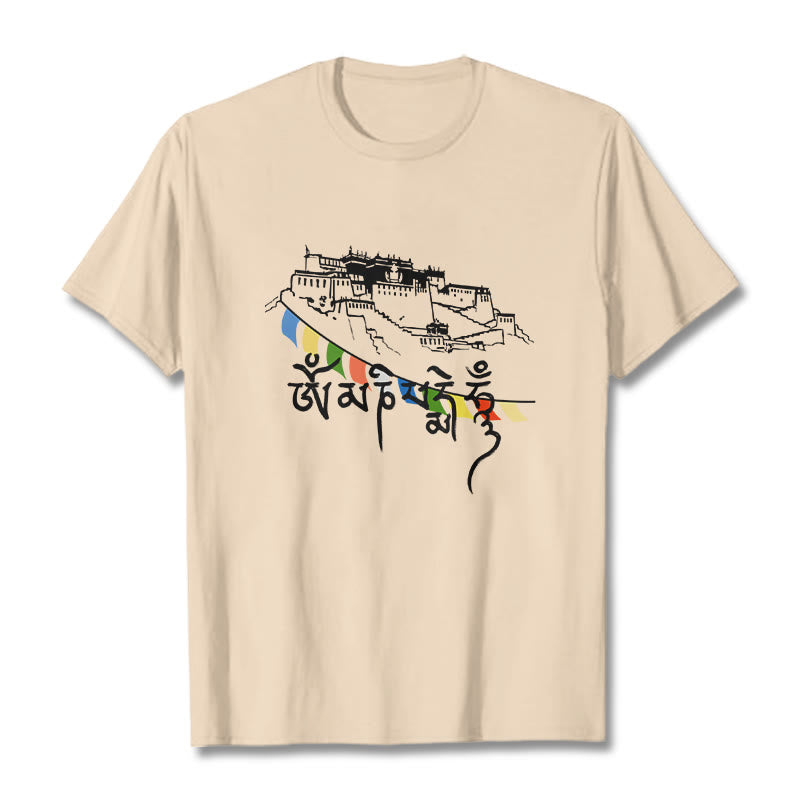 Buddha Stones ​​Potala Palast Om Mani Padme Hum Gebetsfahnen Baumwolle T T-shirt - Biskuit - 2XL - image 9