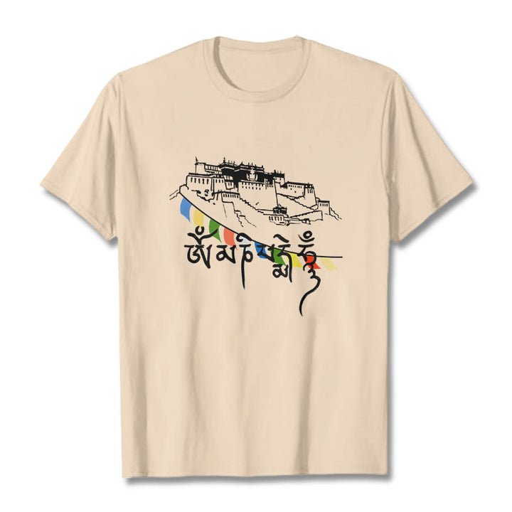 Buddha Stones ​​Potala Palast Om Mani Padme Hum Gebetsfahnen Baumwolle T T-shirt - Biskuit - 2XL - image 9