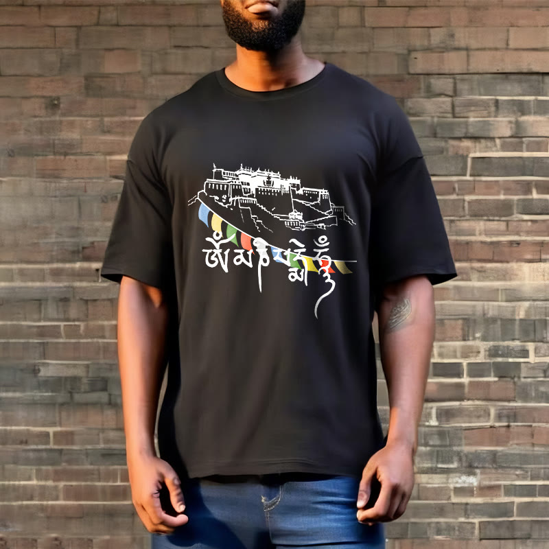 Buddha Stones ​​Potala Palast Om Mani Padme Hum Gebetsfahnen Baumwolle T T-shirt - image 6