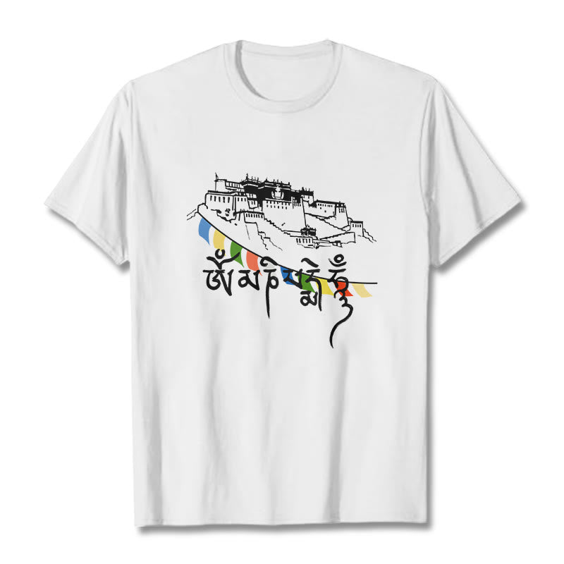 Buddha Stones ​​Potala Palast Om Mani Padme Hum Gebetsfahnen Baumwolle T T-shirt - Weiß - 2XL - image 11