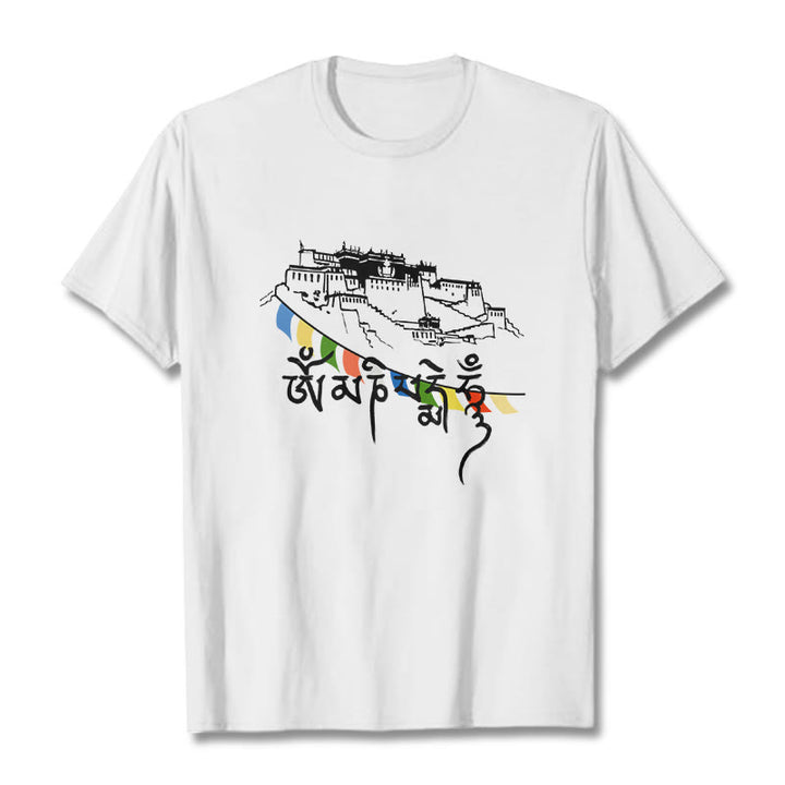 Buddha Stones ​​Potala Palast Om Mani Padme Hum Gebetsfahnen Baumwolle T T-shirt - Weiß - 2XL - image 11