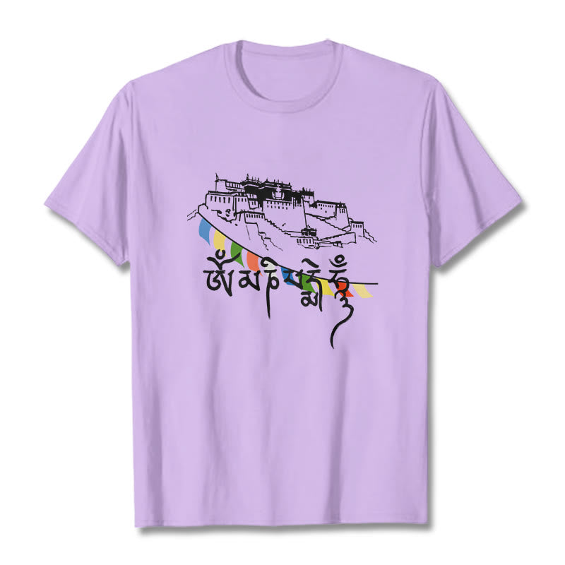 Buddha Stones ​​Potala Palast Om Mani Padme Hum Gebetsfahnen Baumwolle T T-shirt - Pflaume - 2XL - image 16
