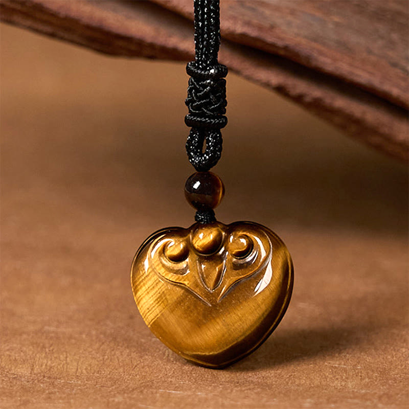 Buddha Stones Natürliches Tigerauge Liebe Herz Muster Schutz Seil Halskette Anhänger