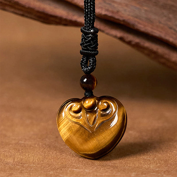 Buddha Stones Natürliches Tigerauge Liebe Herz Muster Schutz Seil Halskette Anhänger