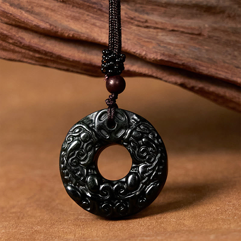 Buddha Stones Tibetischer Nanyang Schwarz-Grün Jade PiXiu Friedensschnalle Schutz Halskette Anhänger - Nanyang Schwarz-Grüne Jade - image 1