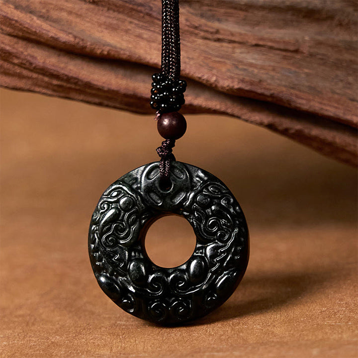 Buddha Stones Tibetischer Nanyang Schwarz-Grün Jade PiXiu Friedensschnalle Schutz Halskette Anhänger - Nanyang Schwarz-Grüne Jade - image 1