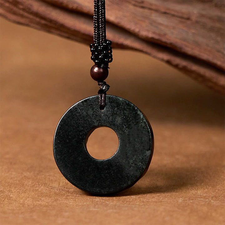 Buddha Stones Tibetischer Nanyang Schwarz-Grün Jade PiXiu Friedensschnalle Schutz Halskette Anhänger - image 4