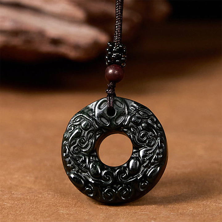 Buddha Stones Tibetischer Nanyang Schwarz-Grün Jade PiXiu Friedensschnalle Schutz Halskette Anhänger - image 3