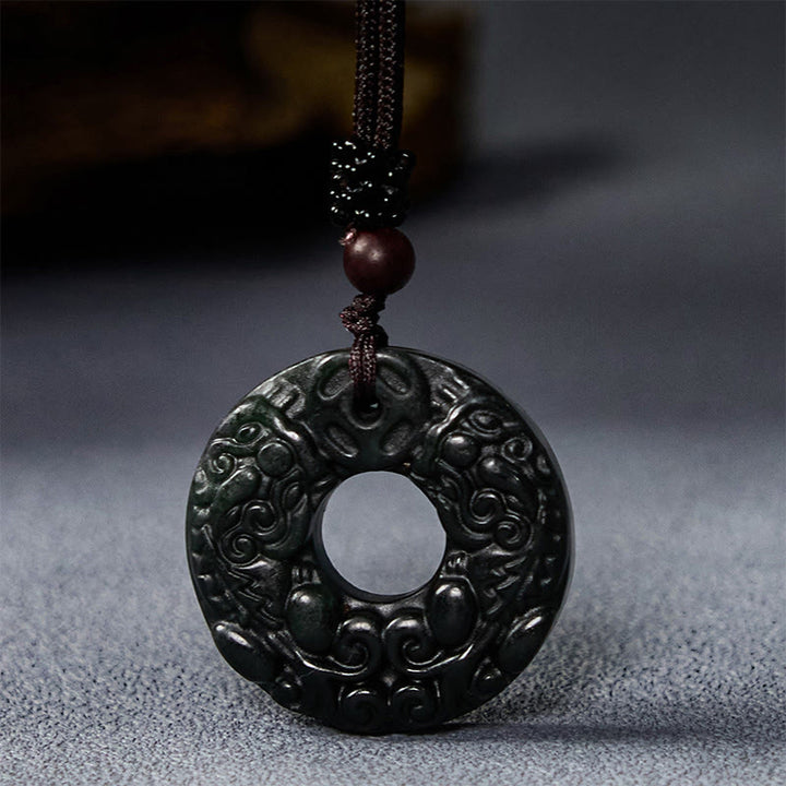 Buddha Stones Tibetischer Nanyang Schwarz-Grün Jade PiXiu Friedensschnalle Schutz Halskette Anhänger - image 2