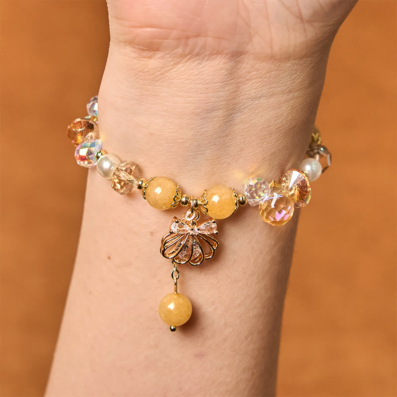 Buddha Stones Armband mit natürlichem Amethyst, Citrin, Perlmutt und Muschel