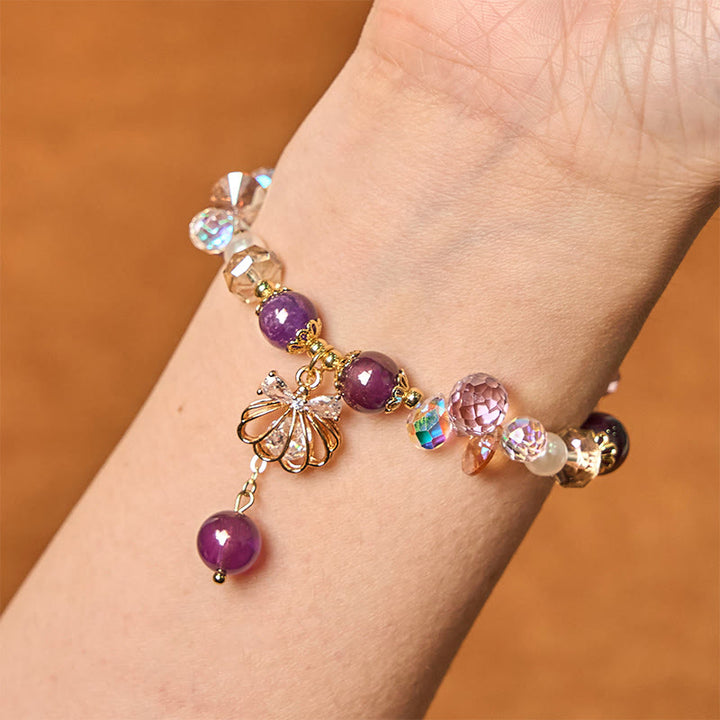 Buddha Stones Armband mit natürlichem Amethyst, Citrin, Perlmutt und Muschel