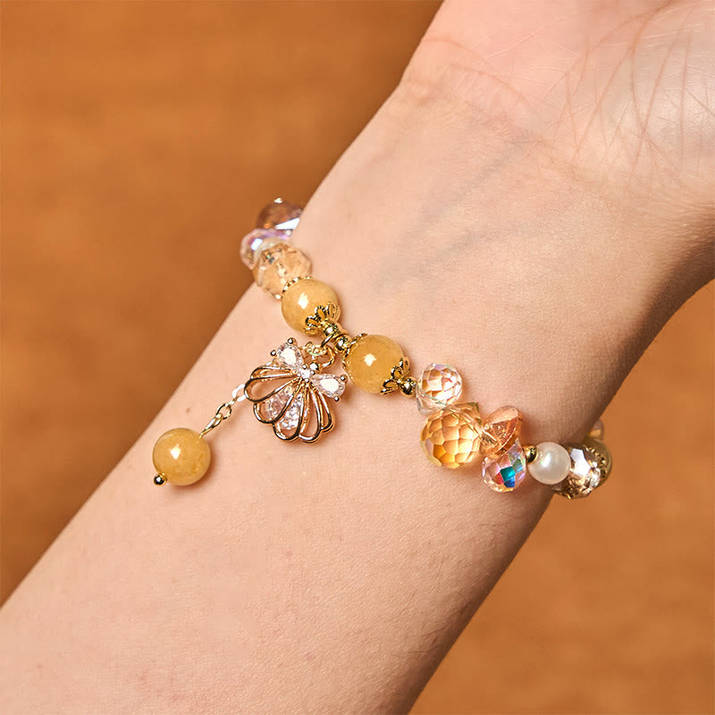 Buddha Stones Armband mit natürlichem Amethyst, Citrin, Perlmutt und Muschel