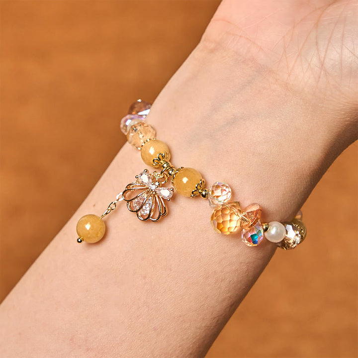 Buddha Stones Armband mit natürlichem Amethyst, Citrin, Perlmutt und Muschel