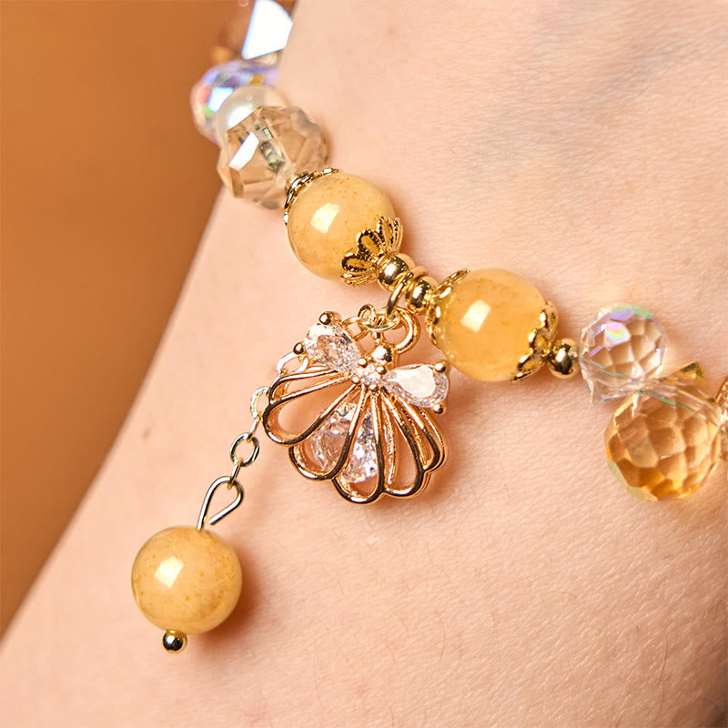 Buddha Stones Armband mit natürlichem Amethyst, Citrin, Perlmutt und Muschel