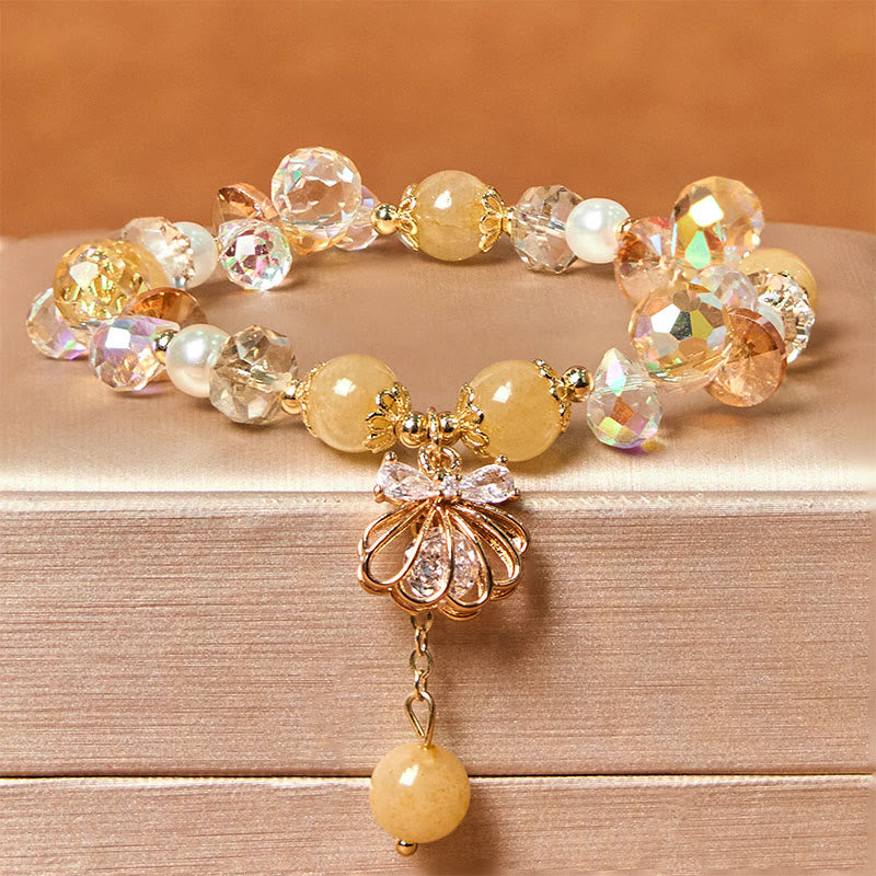 Buddha Stones Armband mit natürlichem Amethyst, Citrin, Perlmutt und Muschel
