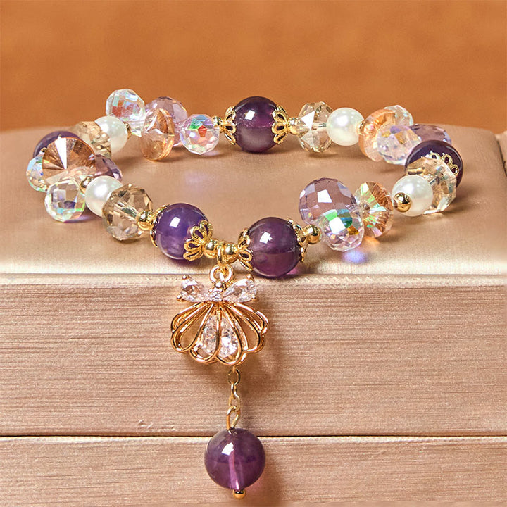 Buddha Stones Armband mit natürlichem Amethyst, Citrin, Perlmutt und Muschel