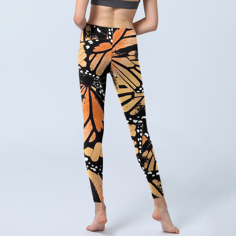 Buddha Stones Gelbe Schmetterlingsdruck-Übungsleggings für Damen - image 4