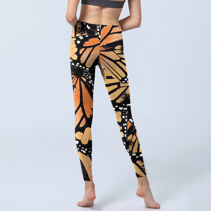 Buddha Stones Gelbe Schmetterlingsdruck-Übungsleggings für Damen - image 4