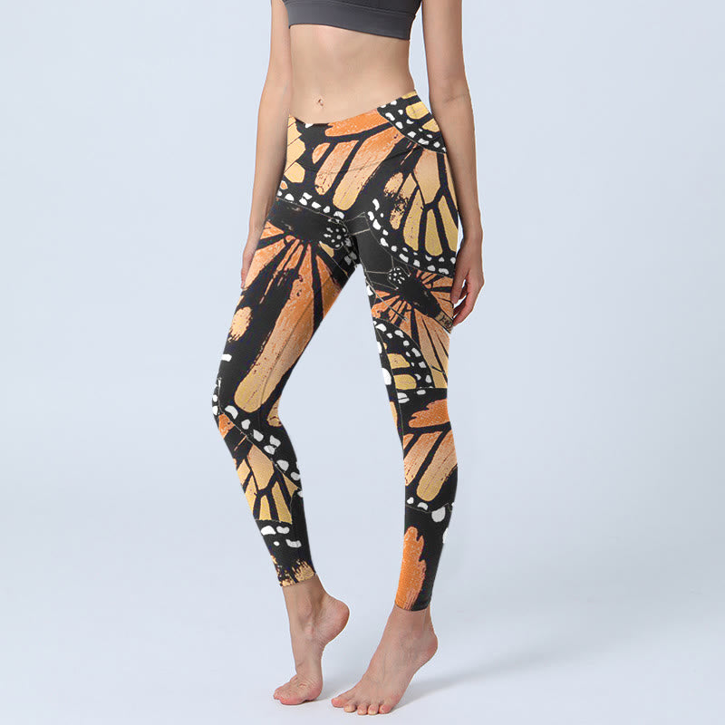 Buddha Stones Gelbe Schmetterlingsdruck-Übungsleggings für Damen - Schwarz - US18， UK/AU22，EU50 (4XL) - image 1
